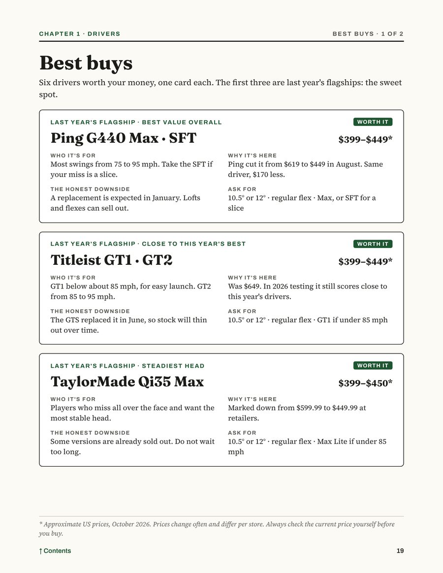 Page 19: best buy cards with price range, who it is for and the honest downside